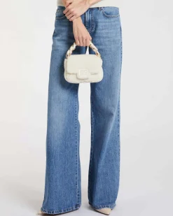 Borsa mini bianca in tessuto furry imbottita Marella con fibbia logo tono su tono