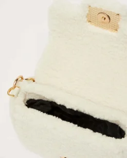 Borsa mini bianca in tessuto furry imbottita Marella con fibbia logo tono su tono