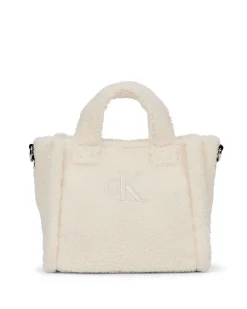 Borsa mini Calvin Klein a tracolla color panna effetto teddy