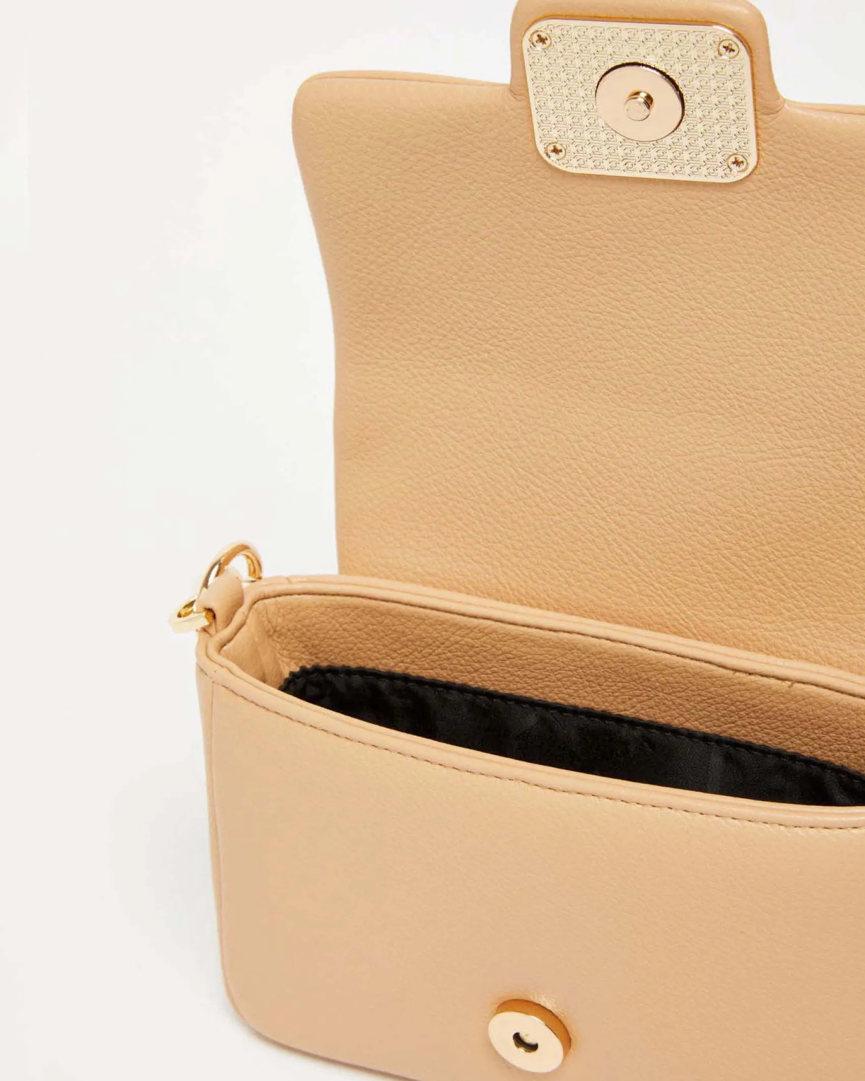 Borsa mini color cammello Marella in similpelle liscia con fibbia logo e catena intrecciata bianche