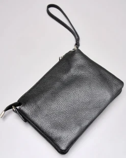 Borsa modello trio in pelle nera con gancio a mano e tracolla staccabile