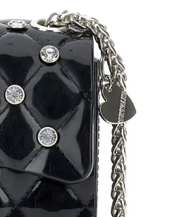 Borsa Monnalisa nera trapuntata con tracolla a catena e strass