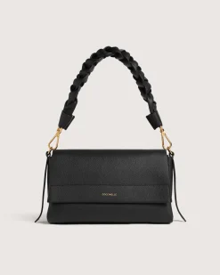 Borsa nera Boheme Grana Double Small con patta e manico intrecciato