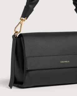 Borsa nera Boheme Grana Double Small con patta e manico intrecciato