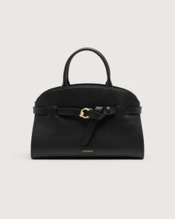 Borsa nera Coccinelle Sabine Medium in pelle liscia con cinturino e fibbia logo dorata
