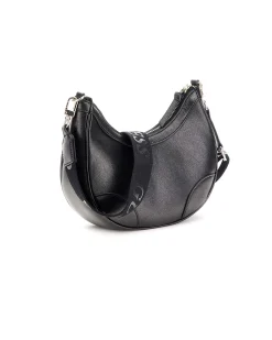 Borsa nera Guess in ecopelle lucida a mezzaluna con tracolla