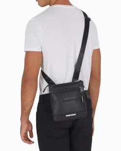Borsa piatta Armani Exchange nera in similpelle martellata