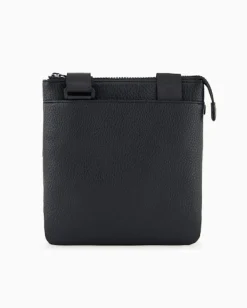 Borsa piatta Armani Exchange nera in similpelle martellata