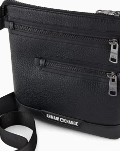 Borsa piatta Armani Exchange nera in similpelle martellata