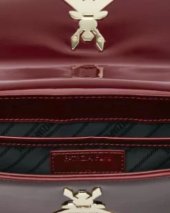 Borsa rossa in pelle effetto vernice linea ESSENTIAL Patrizia Pepe con logo Fly 3D sulla patta