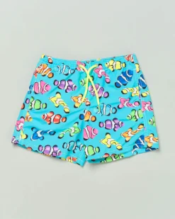 Boxer mare azzurro con stampa pesci multicolor