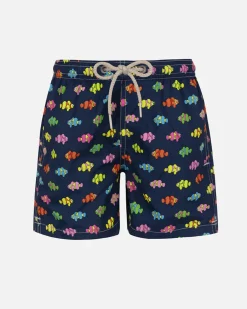 Boxer mare blu con stampa pesci multicolor