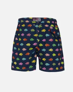 Boxer mare blu con stampa pesci multicolor
