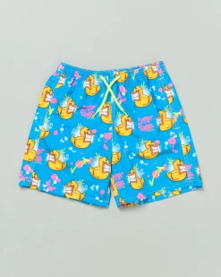 Boxer mare blu royal con stampa paperelle e graffiti