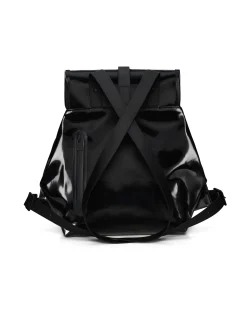 Bucket Backpack nero effetto shine a forma squadrata in tessuto impermeabile