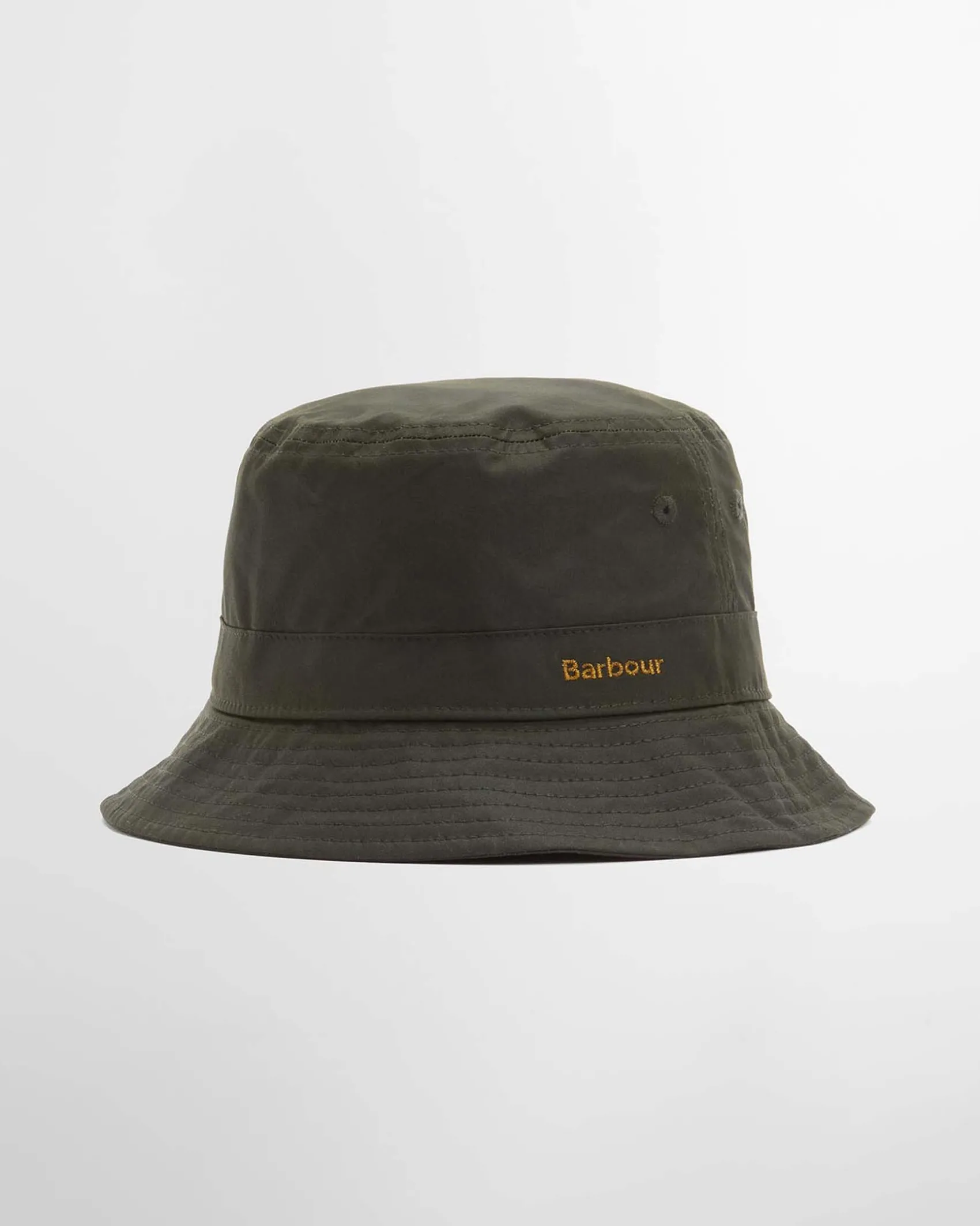Bucket hat Besleay Barbour verde oliva in cotone cerato con fodera interna a fantasia tartan