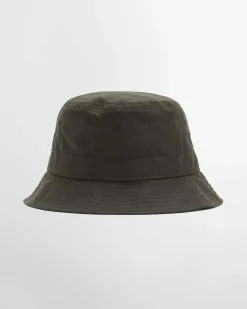 Bucket hat Besleay Barbour verde oliva in cotone cerato con fodera interna a fantasia tartan