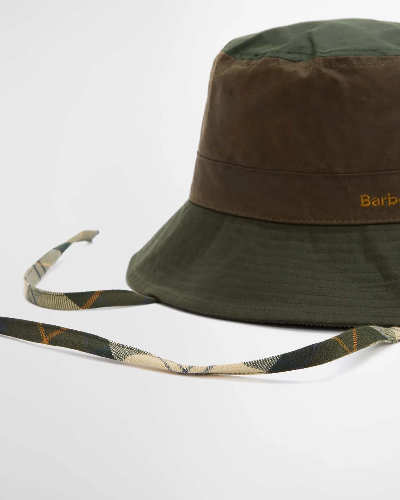 Bucket hat Brackley Barbour verde oliva in cotone cerato color block con cordini