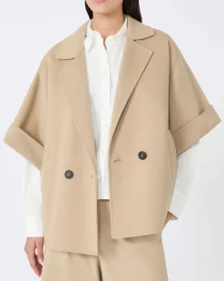Caban beige in doppio drap di pura Lana Weekend Max Mara con maniche al gomito con risvolto