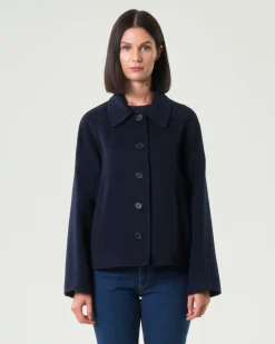 Caban blu Emme Marella in panno double con colletto a camicia