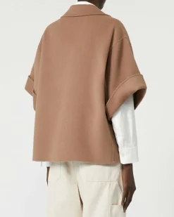 Caban color moca in doppio drap di pura Lana Weekend Max Mara con maniche al gomito con risvolto