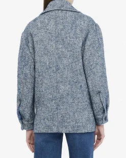 Caban Liu Jo azzurro misto lana alpaca con logo in rilievo