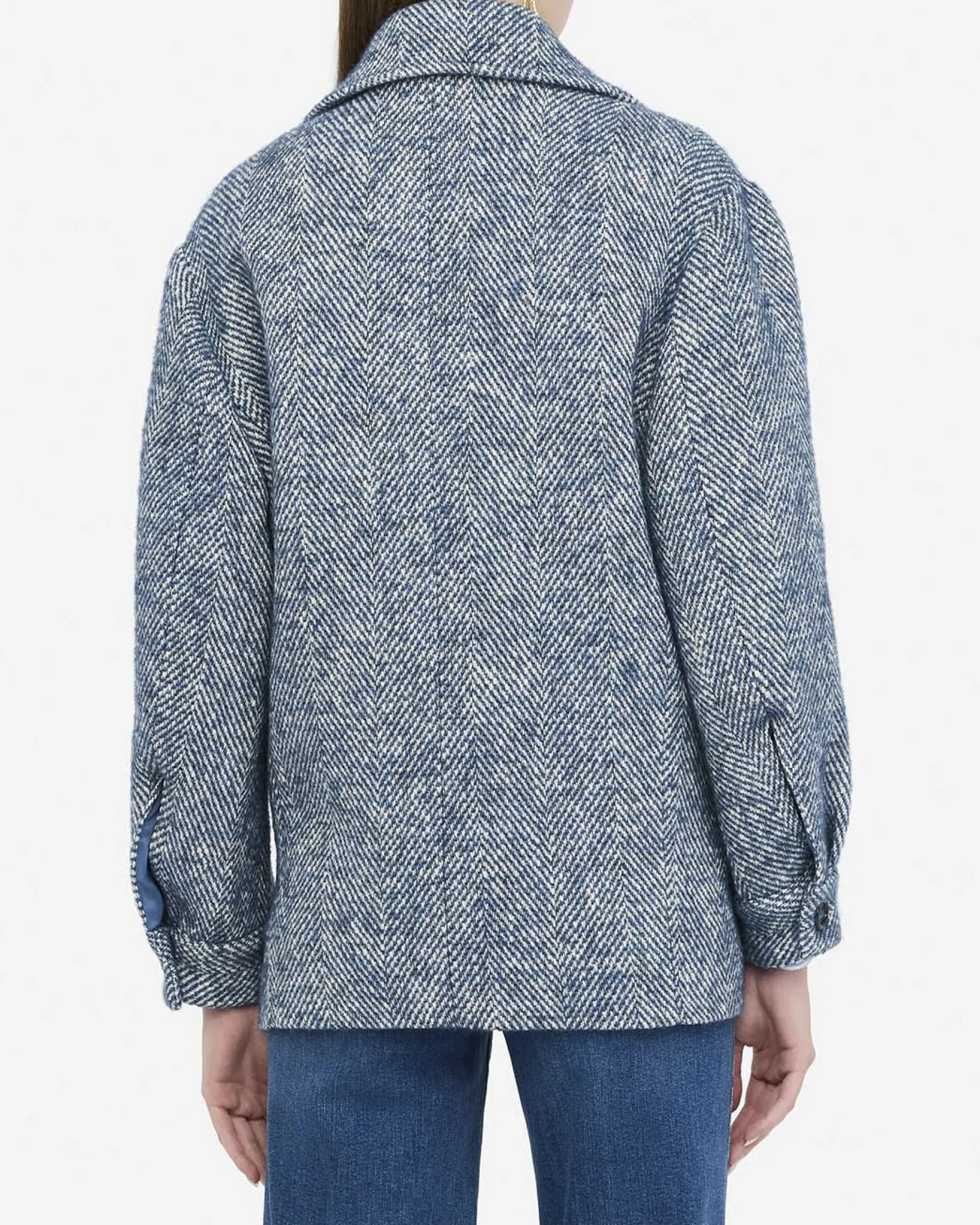 Caban Liu Jo azzurro misto lana alpaca con logo in rilievo