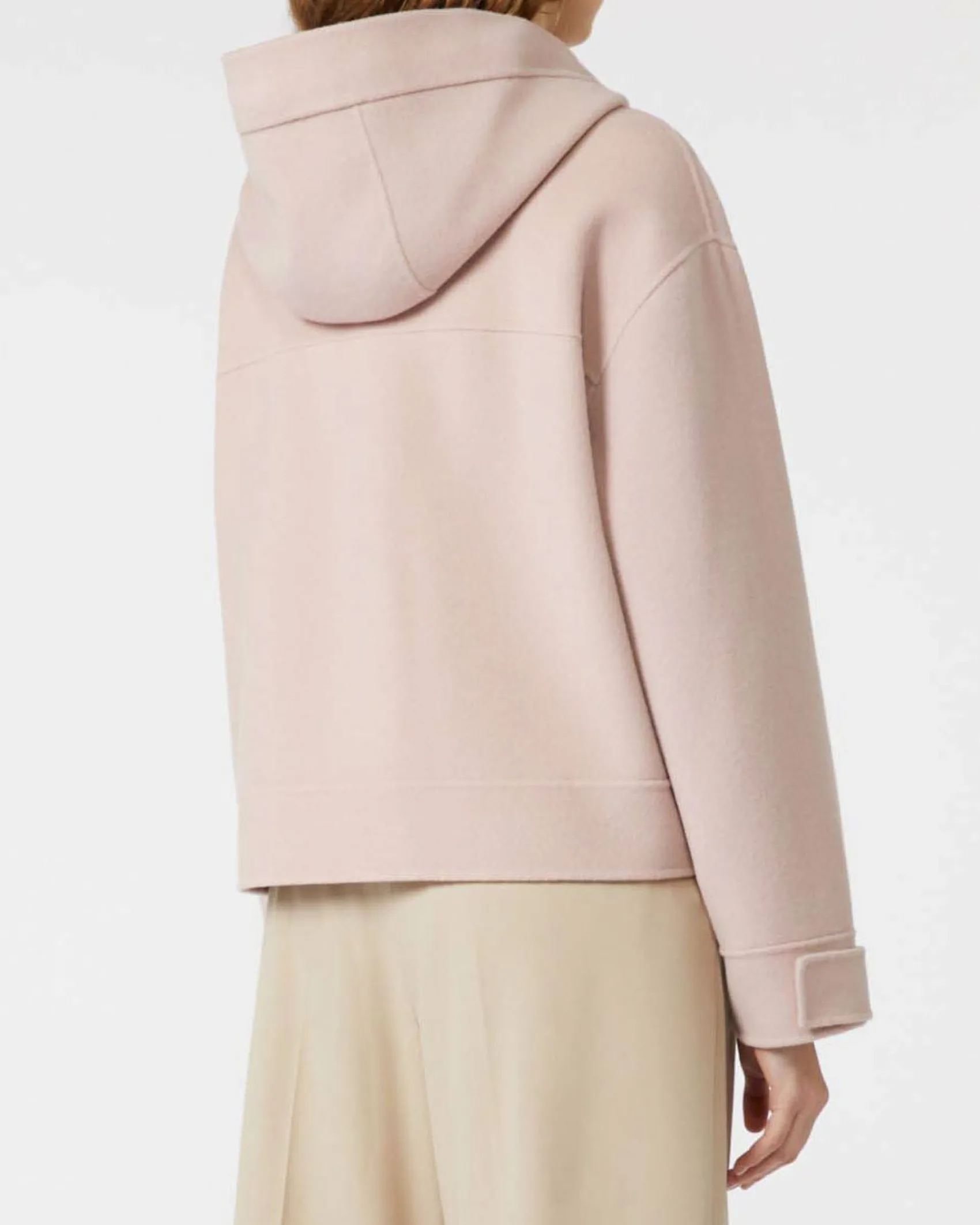 Caban rosa cipria in double di pura lana vergine Weekend Max Mara con cappuccio