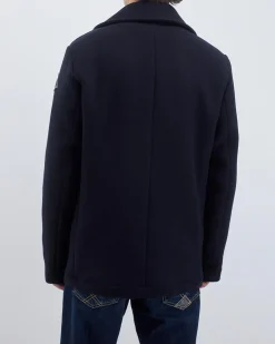 Caban Roy Roger's blu in panno di lana con patch porta logo sulla manica