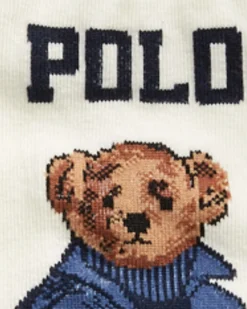Calzini avorio in misto cotone con Polo Bear Ralph Lauren jacquard sul fianco