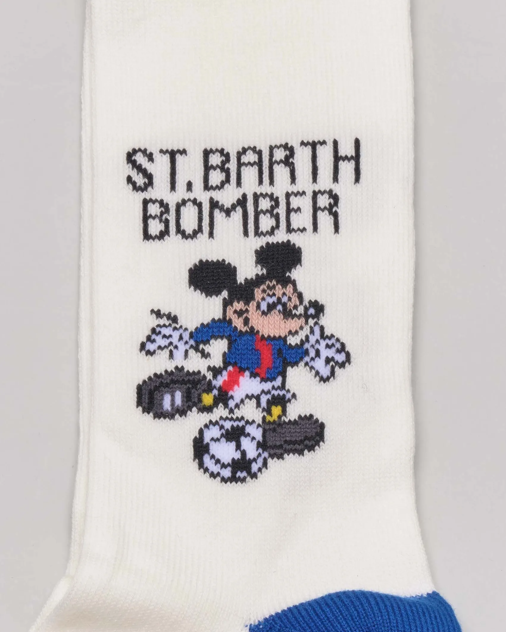 Calzini MC2 Saint Barth bianchi in cotone stretch con dettagli blu e stampa Mickey Bomber
