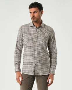Camicia Alley Docks a quadretti grigi moro e arancio in flanella di puro cotone