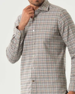 Camicia Alley Docks a quadretti grigi moro e arancio in flanella di puro cotone