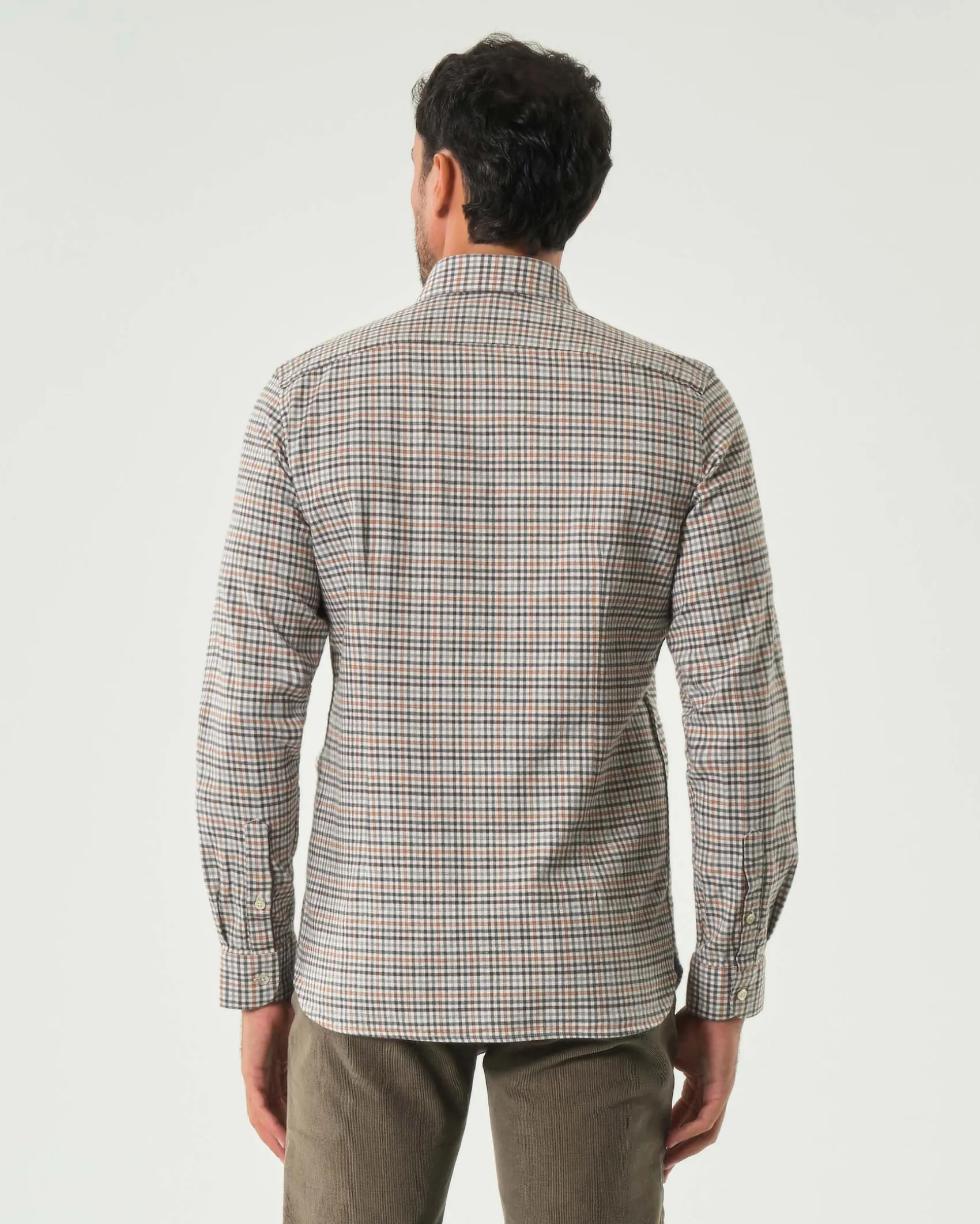 Camicia Alley Docks a quadretti grigi moro e arancio in flanella di puro cotone