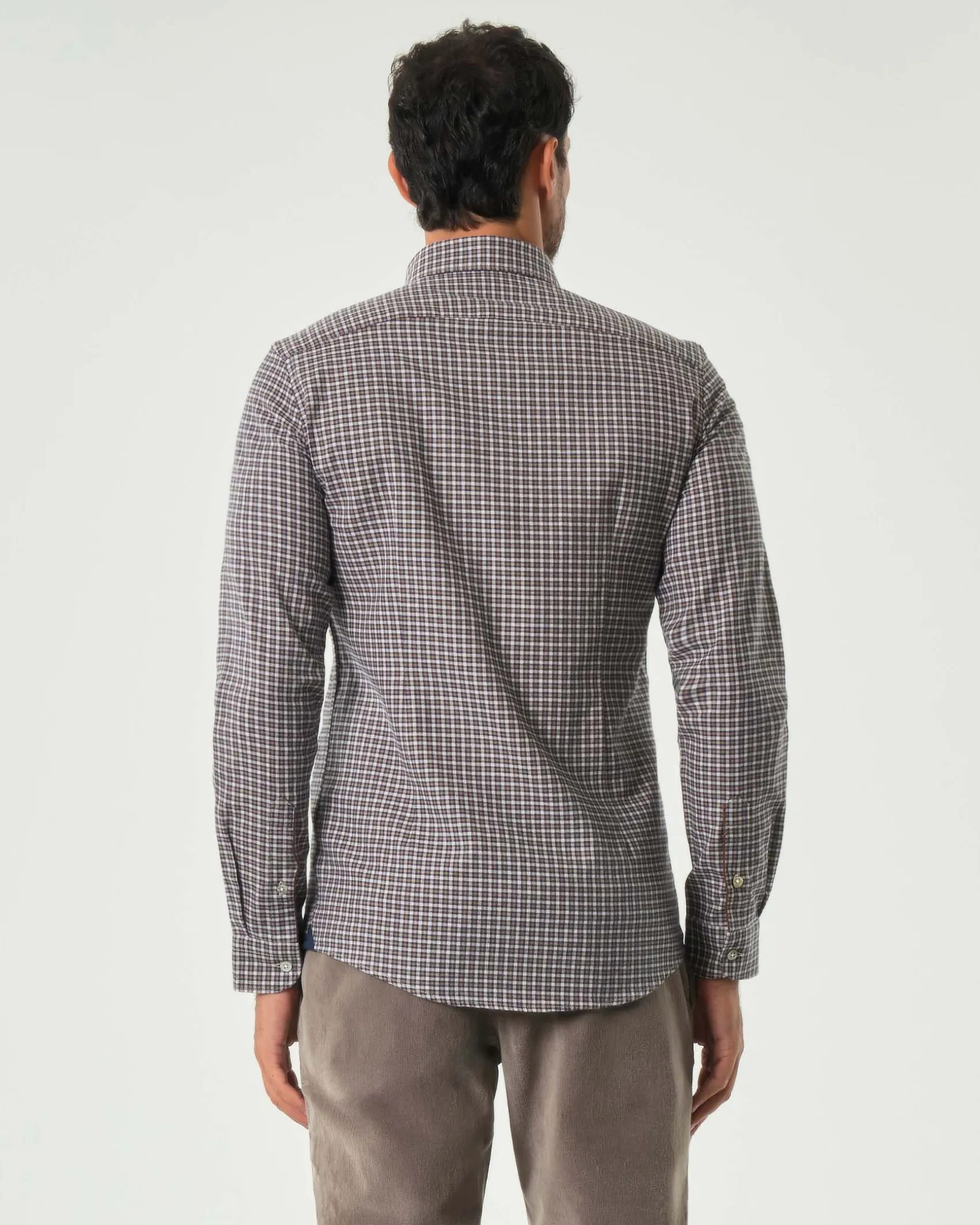 Camicia Alley Docks a quadretti bianchi e marroni in flanella di puro cotone con colletto button down