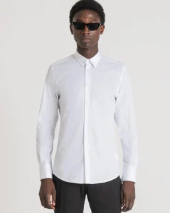 Camicia Antony Morato bianca in popeline di cotone stretch super slim-fit