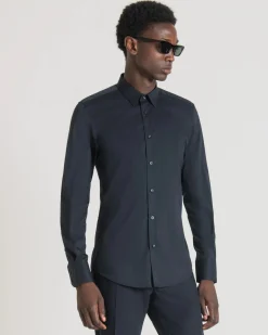 Camicia Antony Morato blu in popeline di cotone stretch super slim-fit