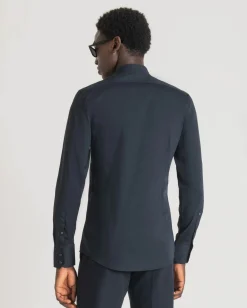Camicia Antony Morato blu in popeline di cotone stretch super slim-fit