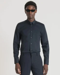 Camicia Antony Morato blu in popeline di cotone stretch super slim-fit