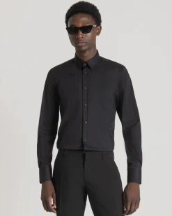 Camicia Antony Morato nera in popeline di cotone stretch super slim-fit