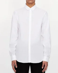 Camicia Armani Exchange bianca in popeline di cotone stretch con logo ricamato al petto