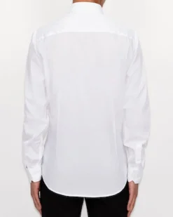 Camicia Armani Exchange bianca in popeline di cotone stretch con logo ricamato al petto