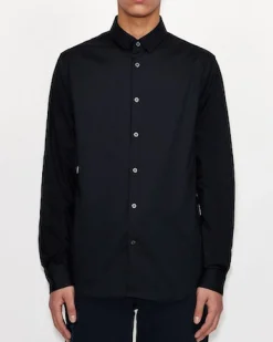 Camicia Armani Exchange blu in popeline di cotone stretch con logo ricamato al petto