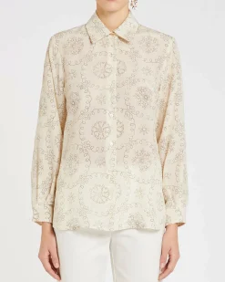Camicia avorio in crêpe de Chine di Seta Marella a fantasia marrone