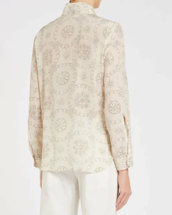 Camicia avorio in crêpe de Chine di Seta Marella a fantasia marrone