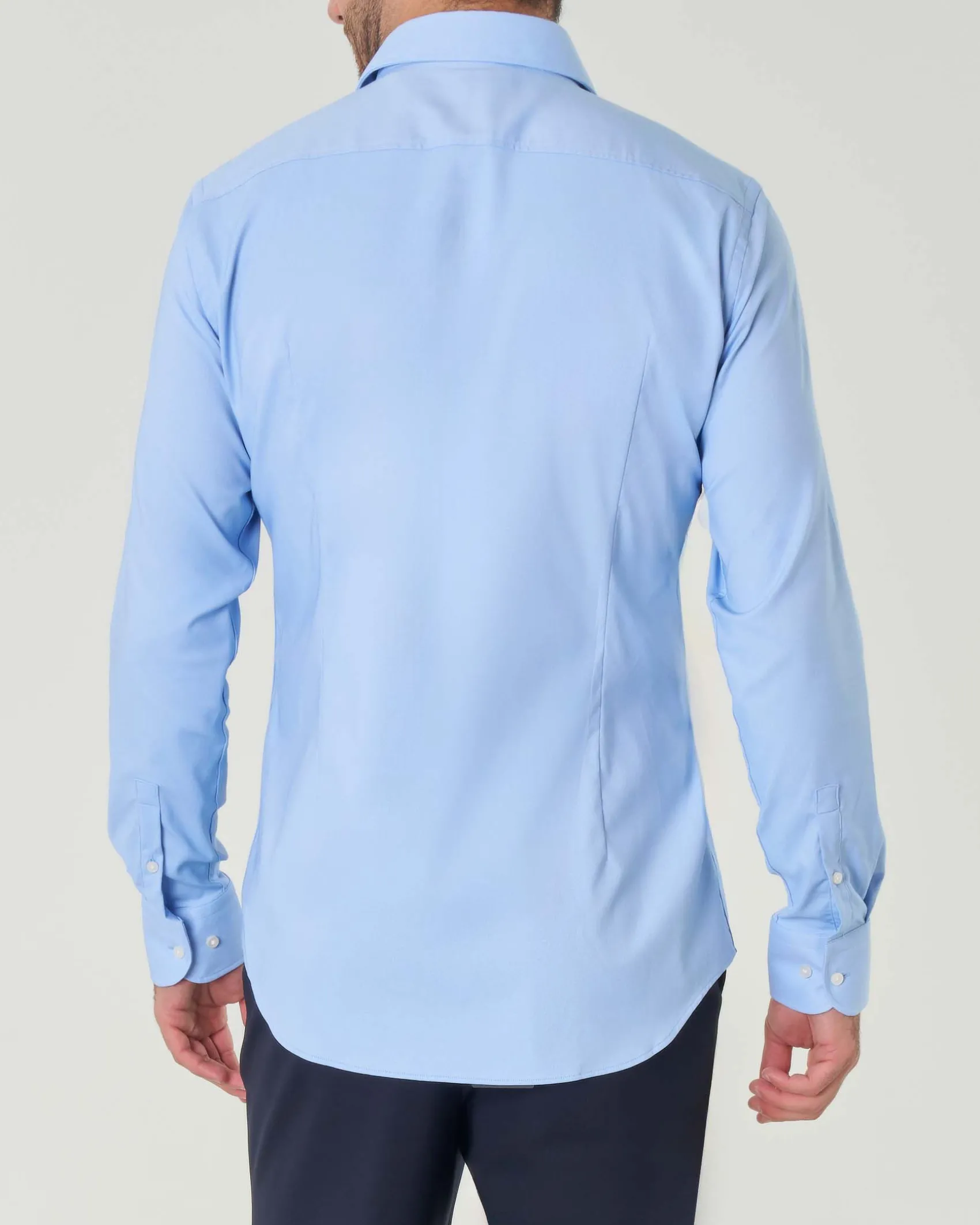 Camicia azzurra Boss Hank slim-fit in twill tecnico stretch con colletto Kent