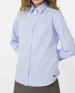 Camicia azzurra in cotone Oxford Weekend Max Mara con logo ricamato