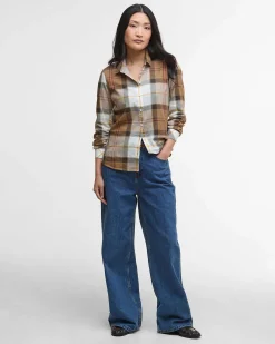 Camicia Barbour Bredon in cotone a fantasia tartan color noce bianco e rosso