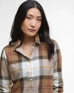 Camicia Barbour Bredon in cotone a fantasia tartan color noce bianco e rosso