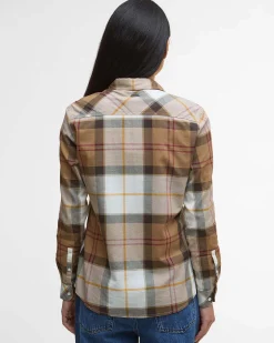 Camicia Barbour Bredon in cotone a fantasia tartan color noce bianco e rosso